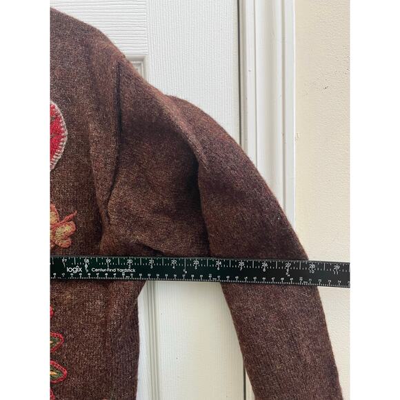 Vintage LL Bean Flaw Shetland Wool Appliqué Button Up Cardigan Size Large - Picture 9 of 11